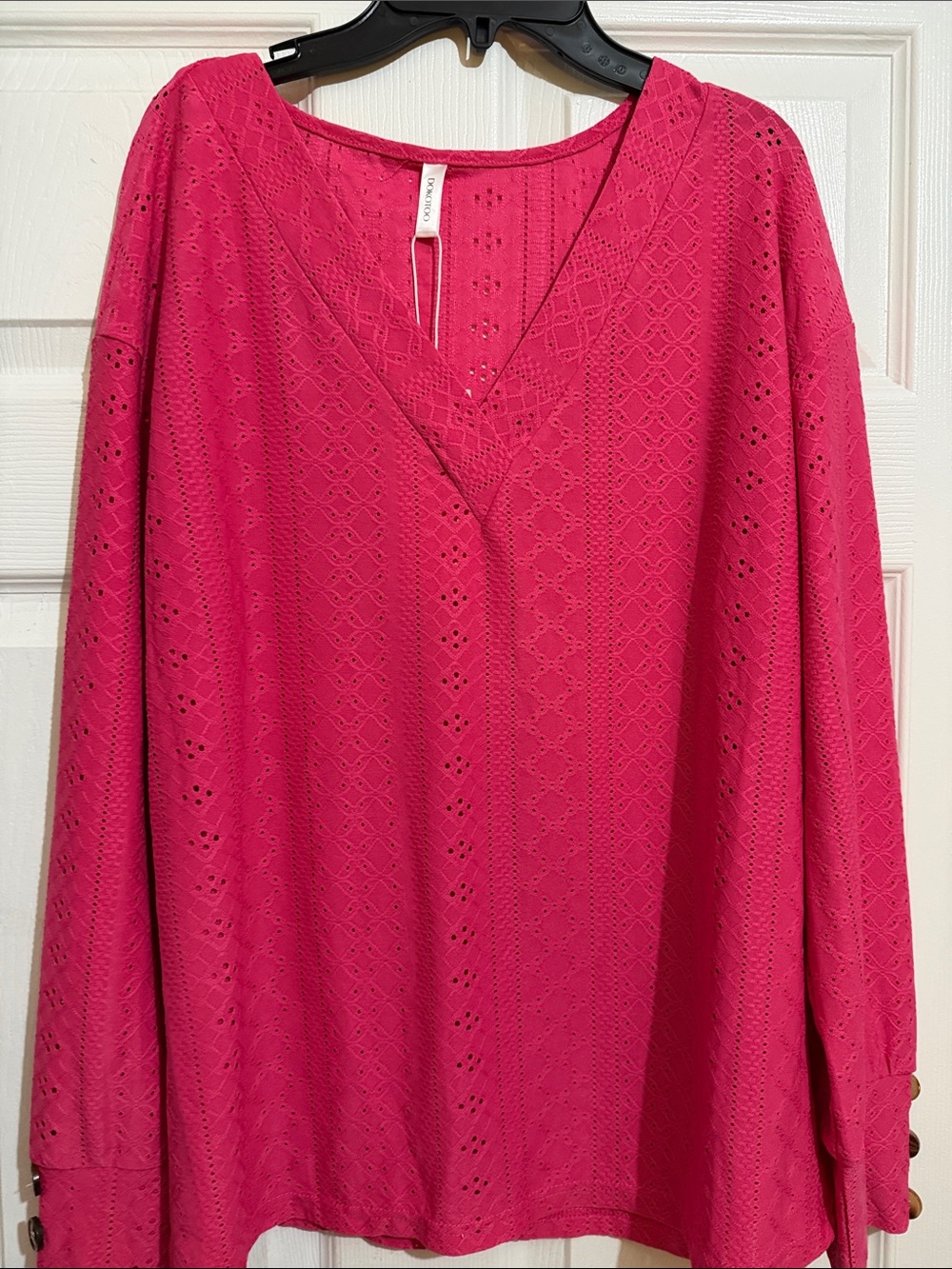 Women’s Fuchsia Eyelet V-Neck Top
